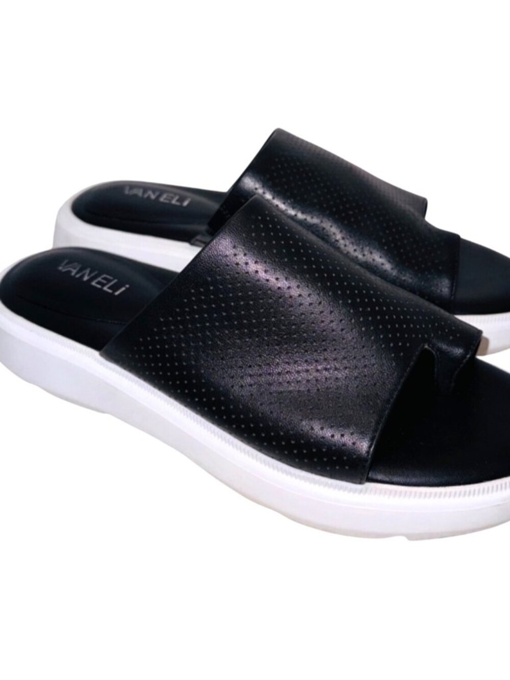 Vaneli Colver Perforated Black Leather Comfort Cushioned Slide Sandals Size 8M - Picture 2 of 11
